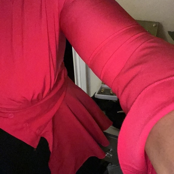 Vintage corset style pink peplum button down top with bell sleeves  Sz M - Picture 3 of 12